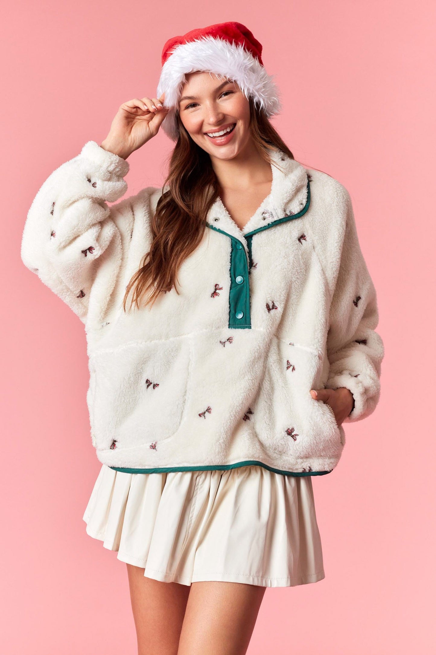 Cheery Bow Fleece Pullover