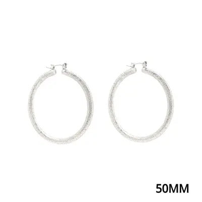 Large Silver Textured Hoop Earrings