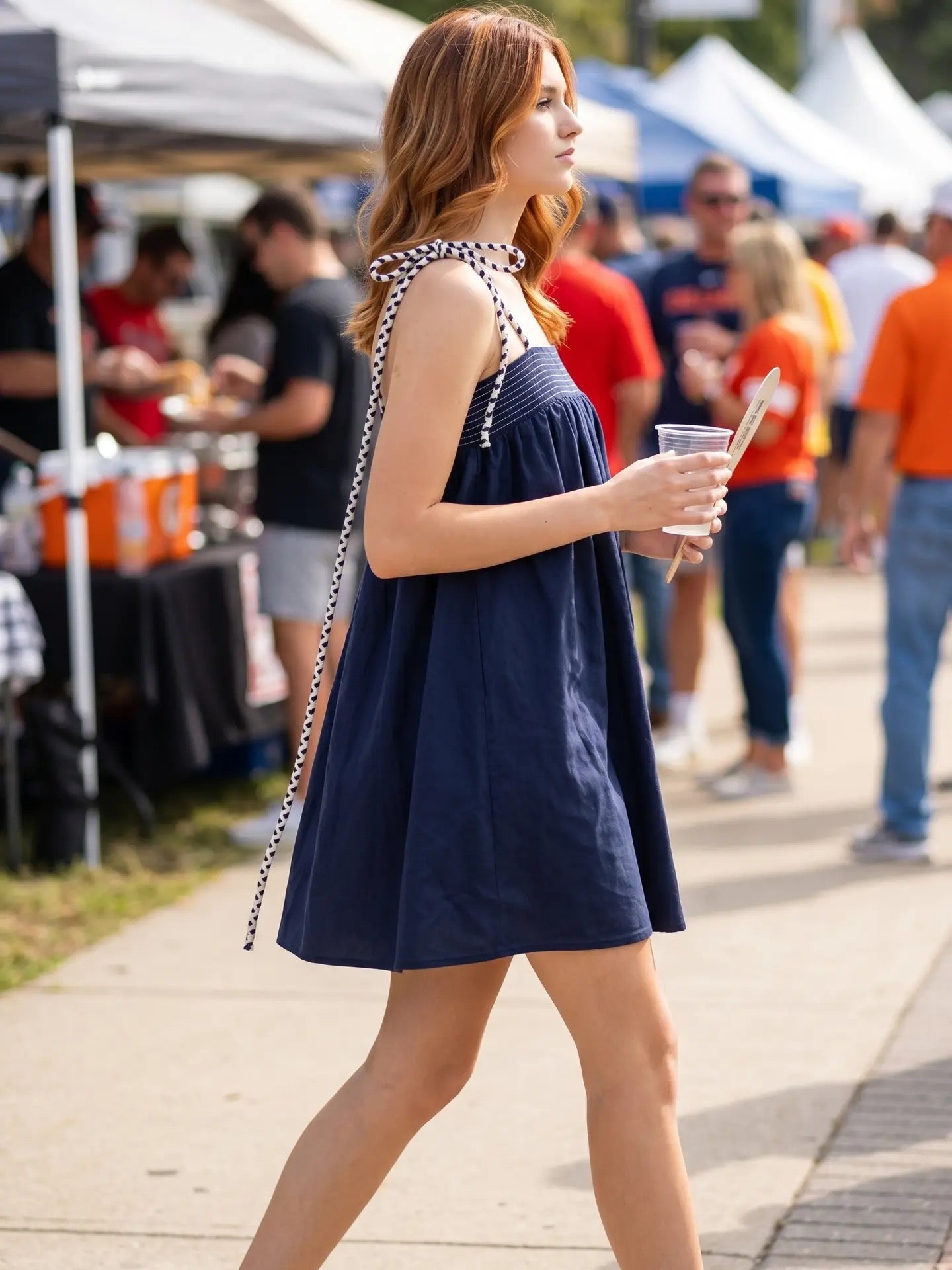 Color Cord Strap Mini Dress