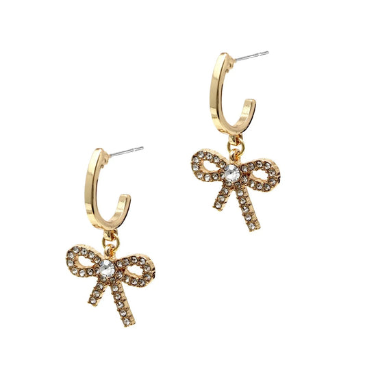 Gold Hoop Sparkle Bow Earrings