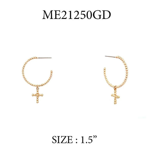 Small Beaded Hoop with Cross Earrings
