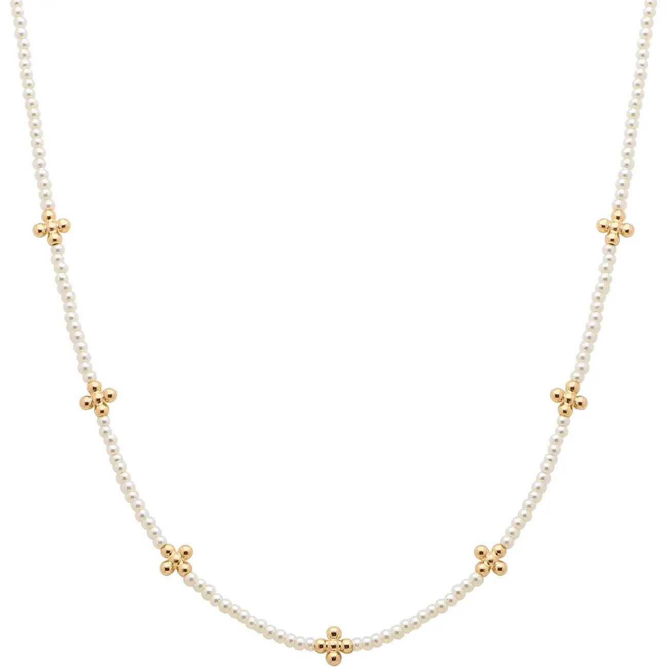 Pearl & Gold Cross Beaded Necklace