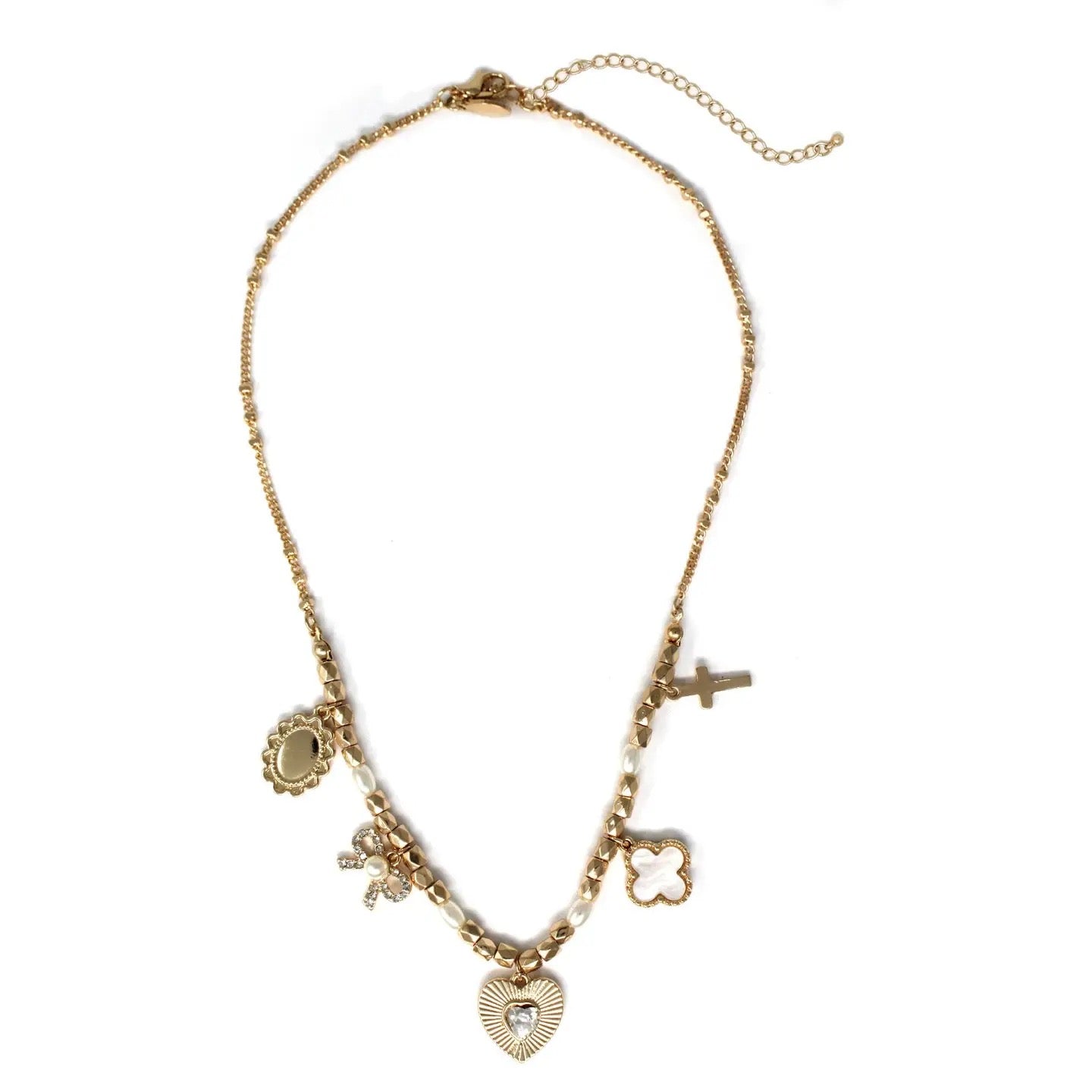 Multi-Charm Heart & Bow Necklace