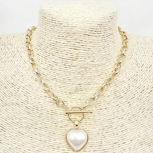 Linked Pearl Heart Necklace