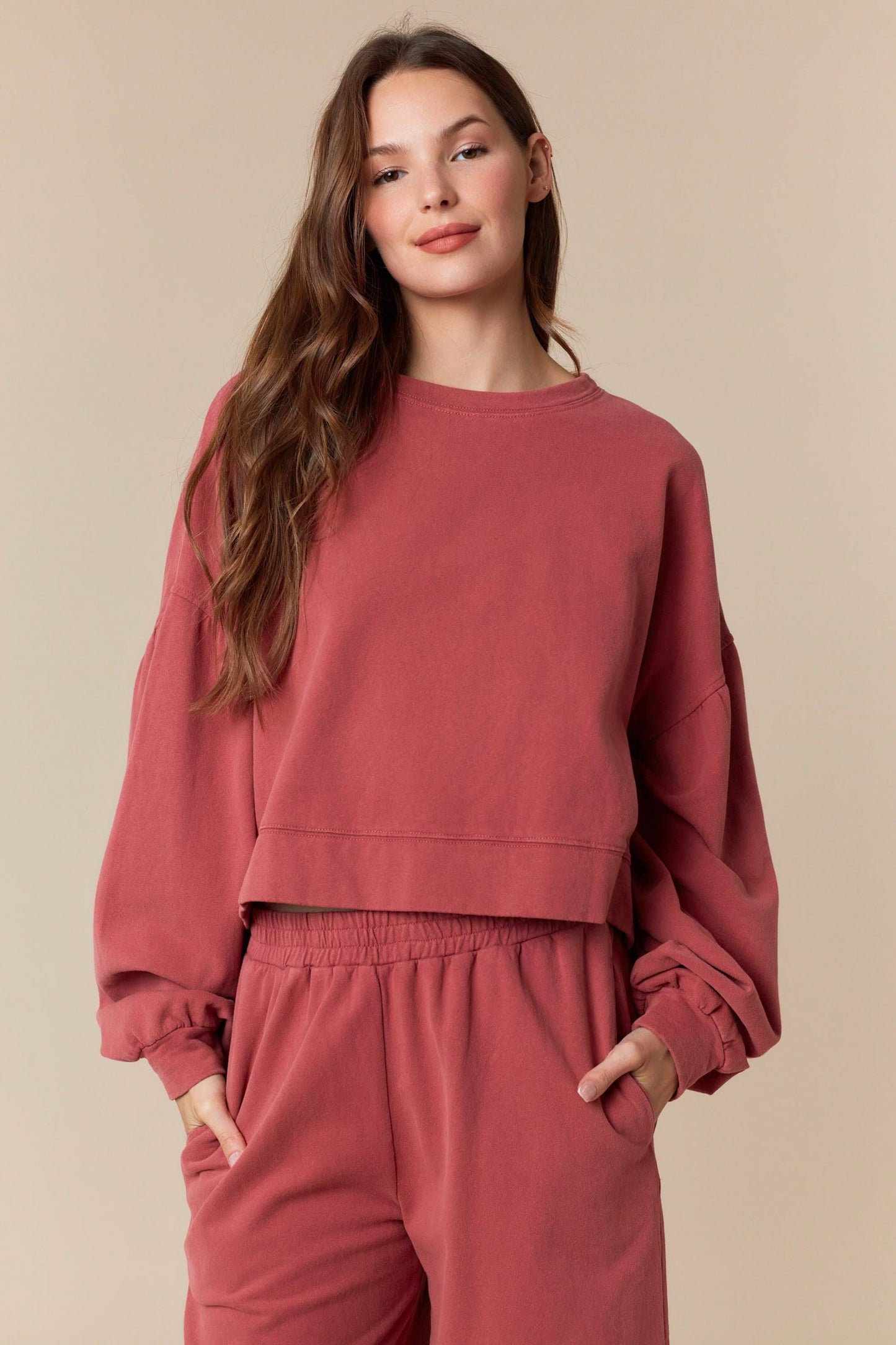 Mauve Terry Ruffle Sweatshirt