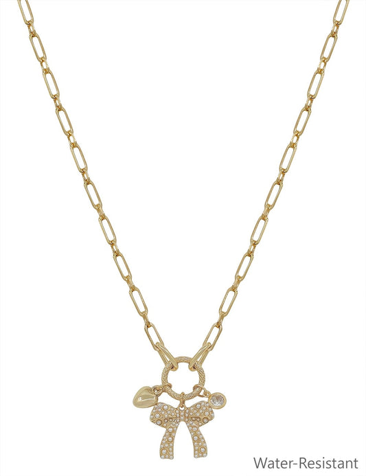 Pearl Bow Charm Necklace