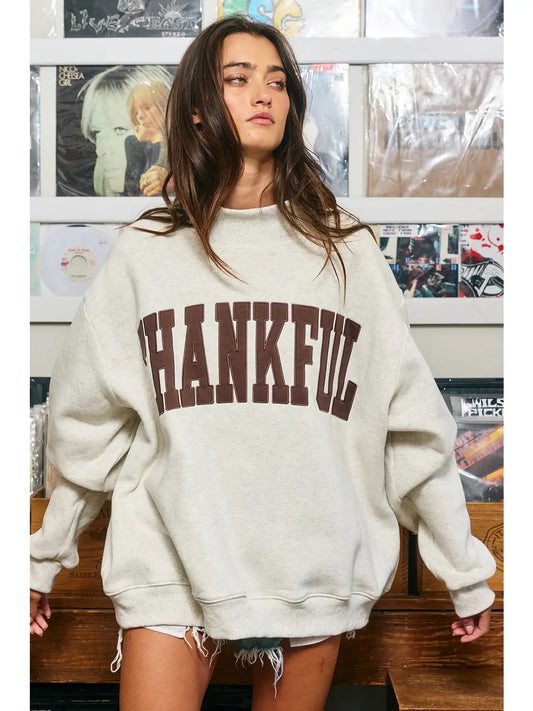 Thankful Embroidered Mock-neck