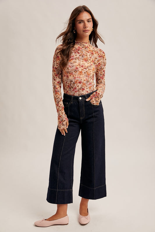 Floral Mesh Print Top