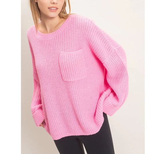 Ribbed Knit Patch Pocket Sweater