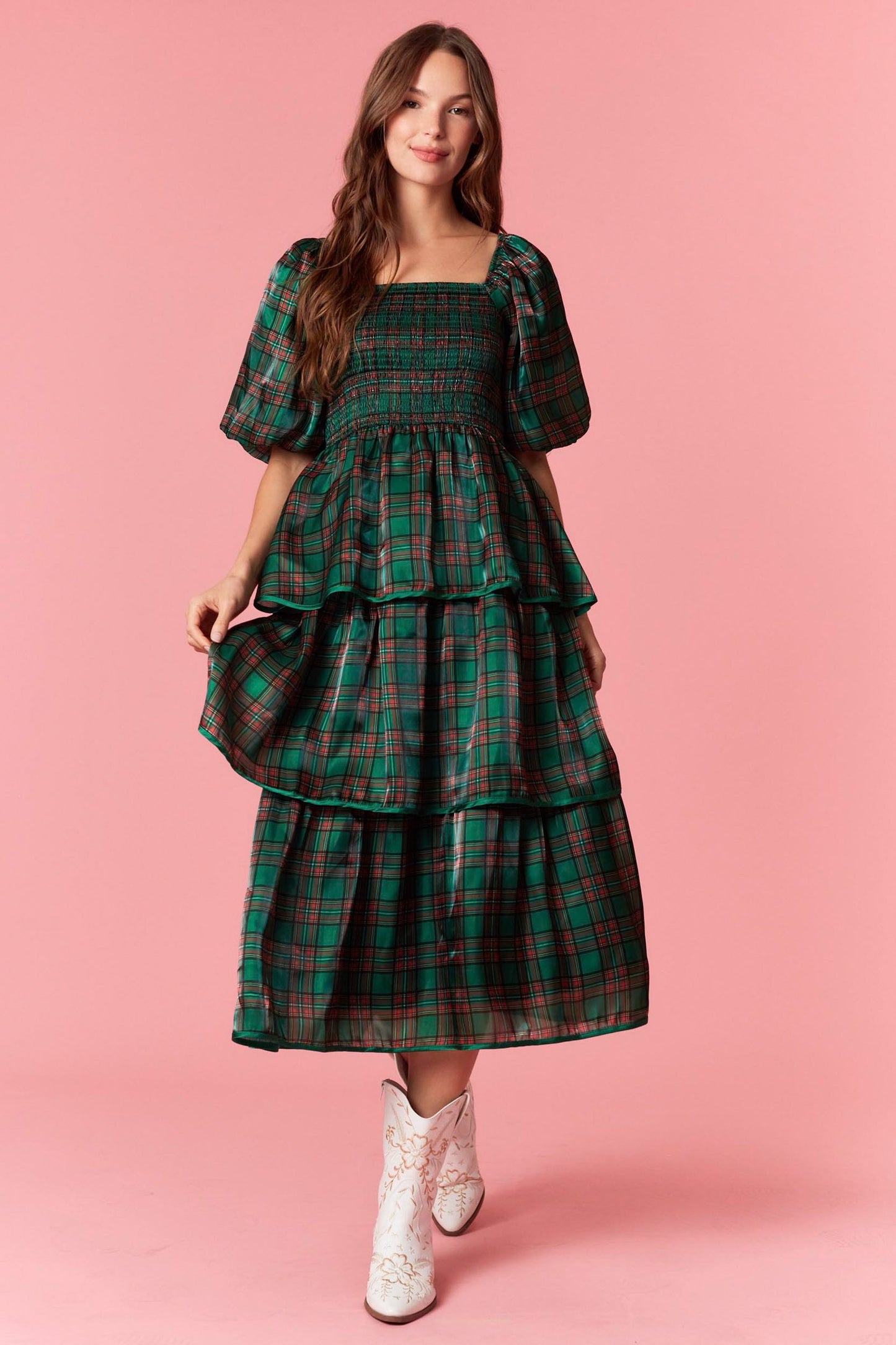 Christmas Plaid Organza Dress