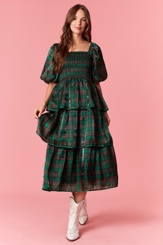 Christmas Plaid Organza Dress