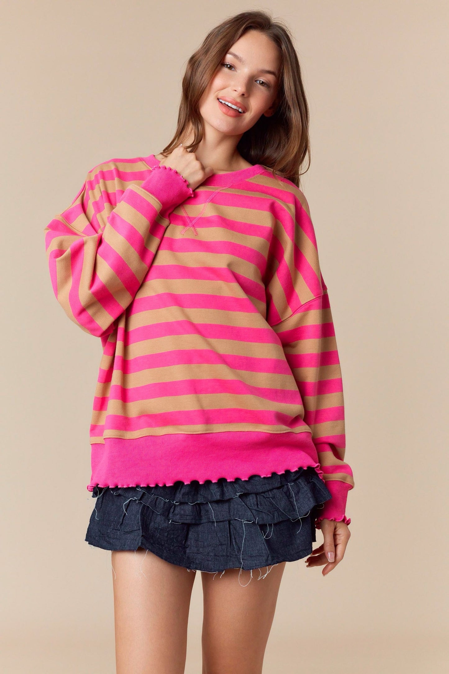 Libby Striped Sweatshirt- Pink