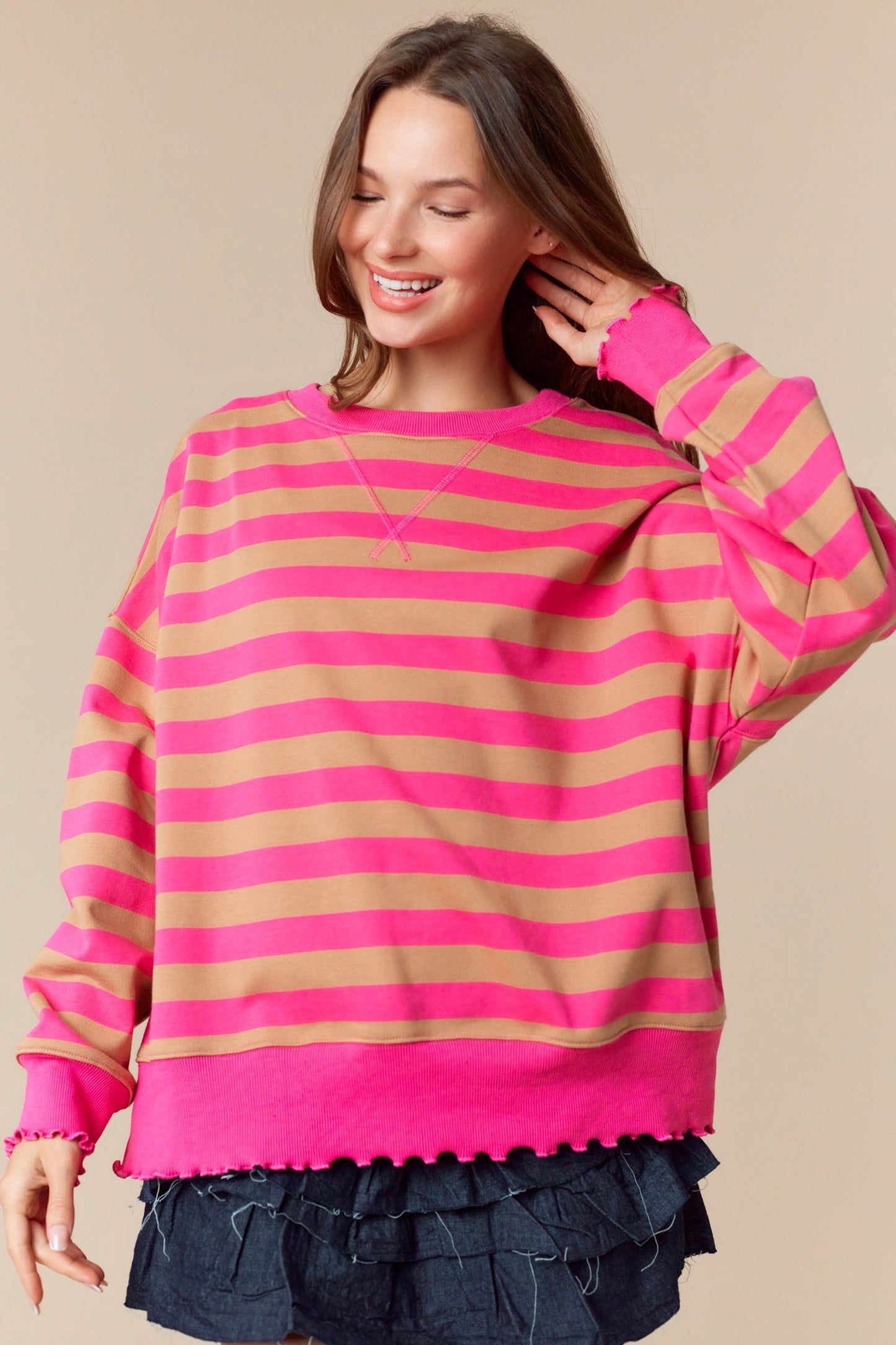 Libby Striped Sweatshirt- Pink