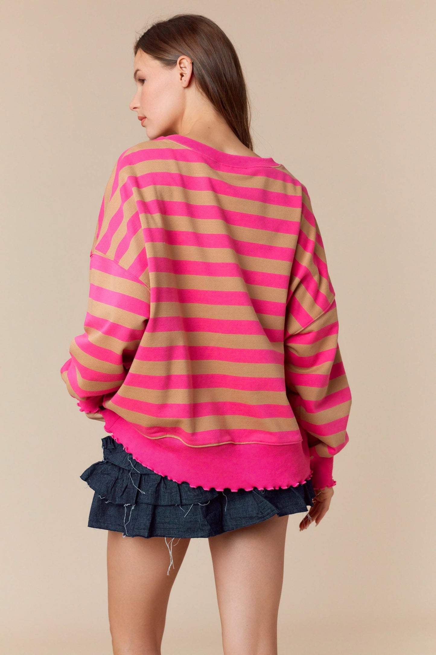 Libby Striped Sweatshirt- Pink