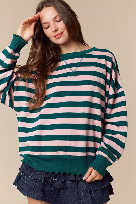 Libby Striped Sweatshirt- Green