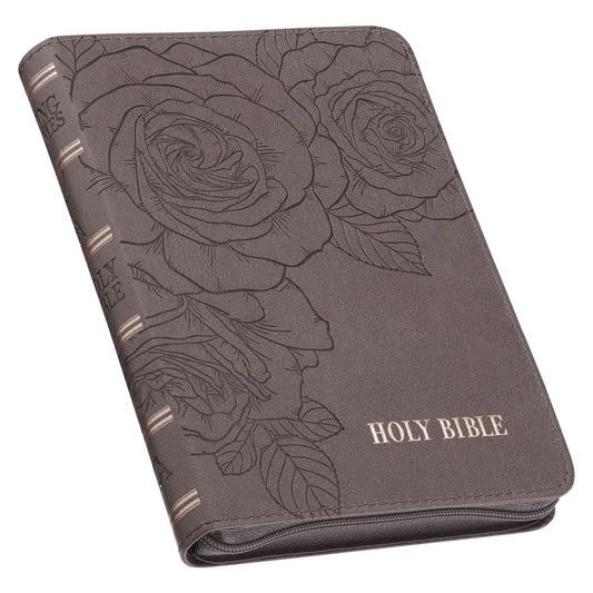 Floral Taupe Compact Bible KJV