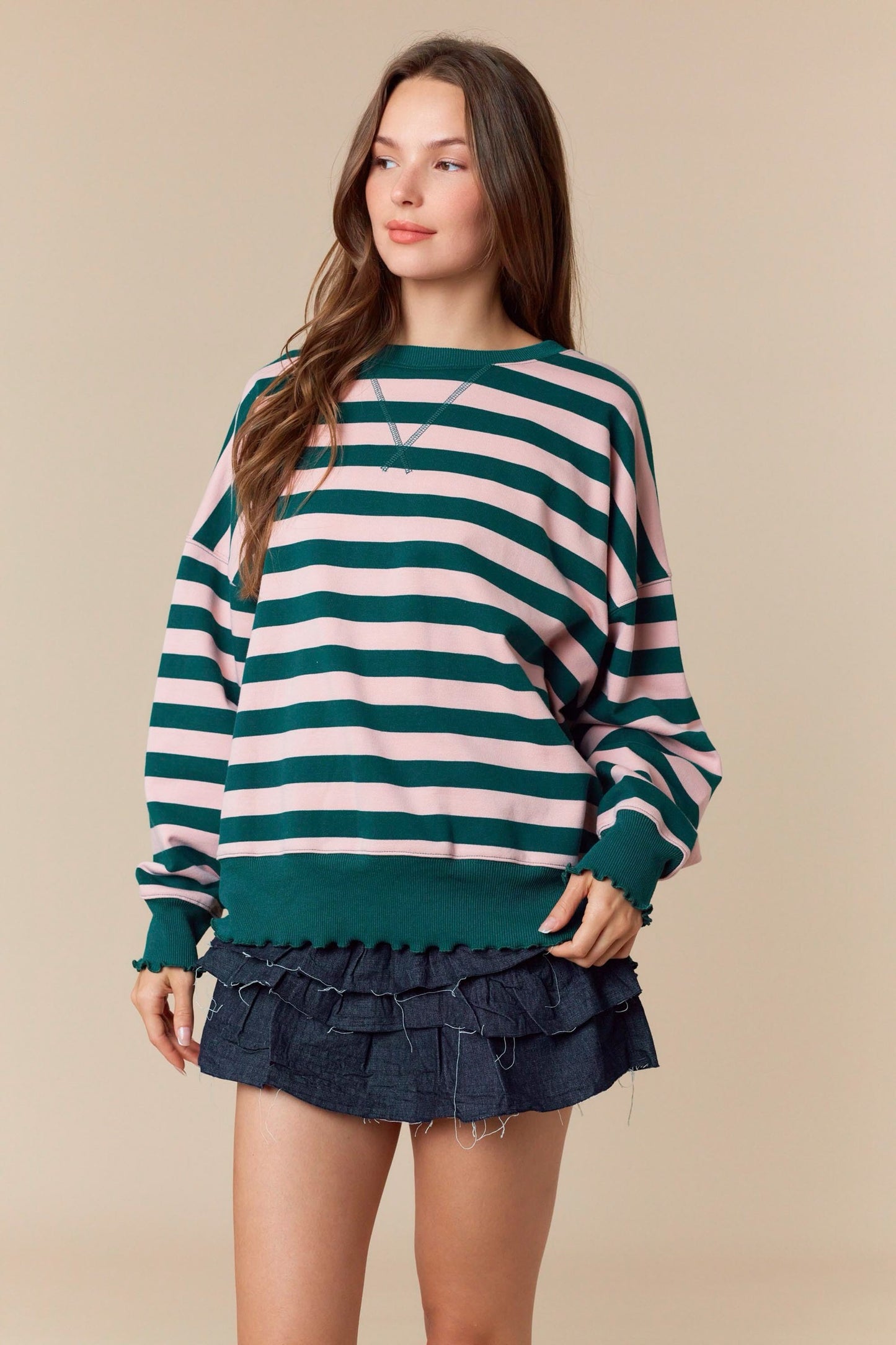 Libby Striped Sweatshirt- Green