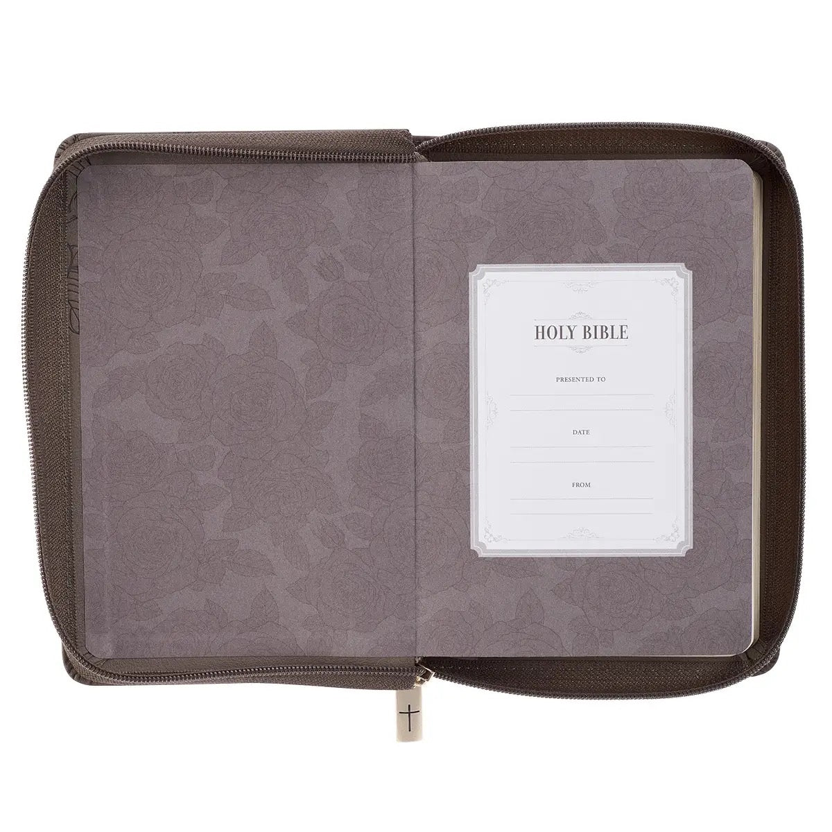 Floral Taupe Compact Bible KJV