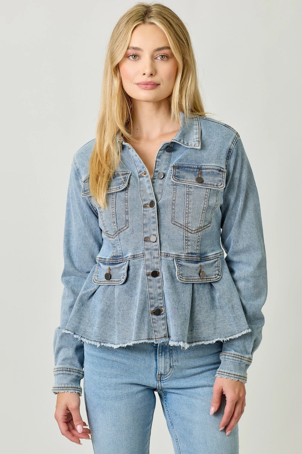 Washed Denim Peplum Jacket