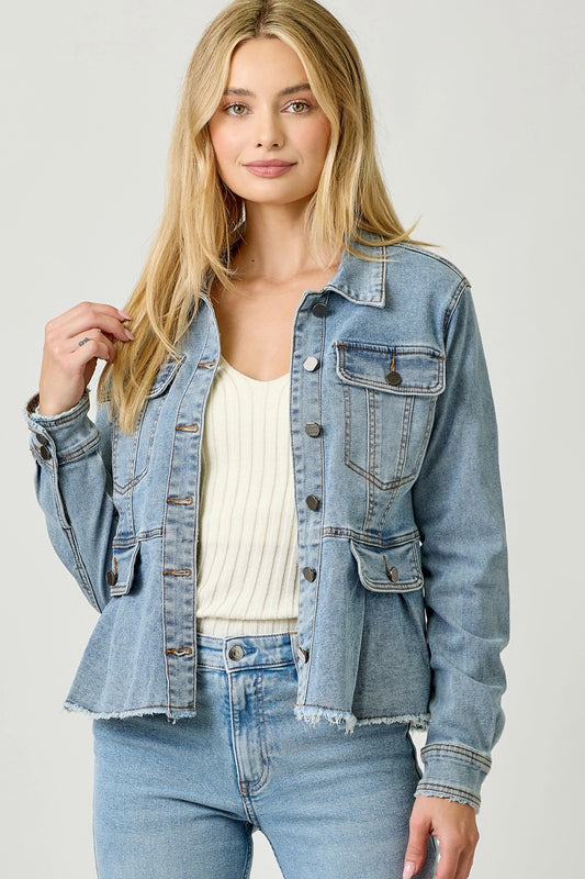 Washed Denim Peplum Jacket