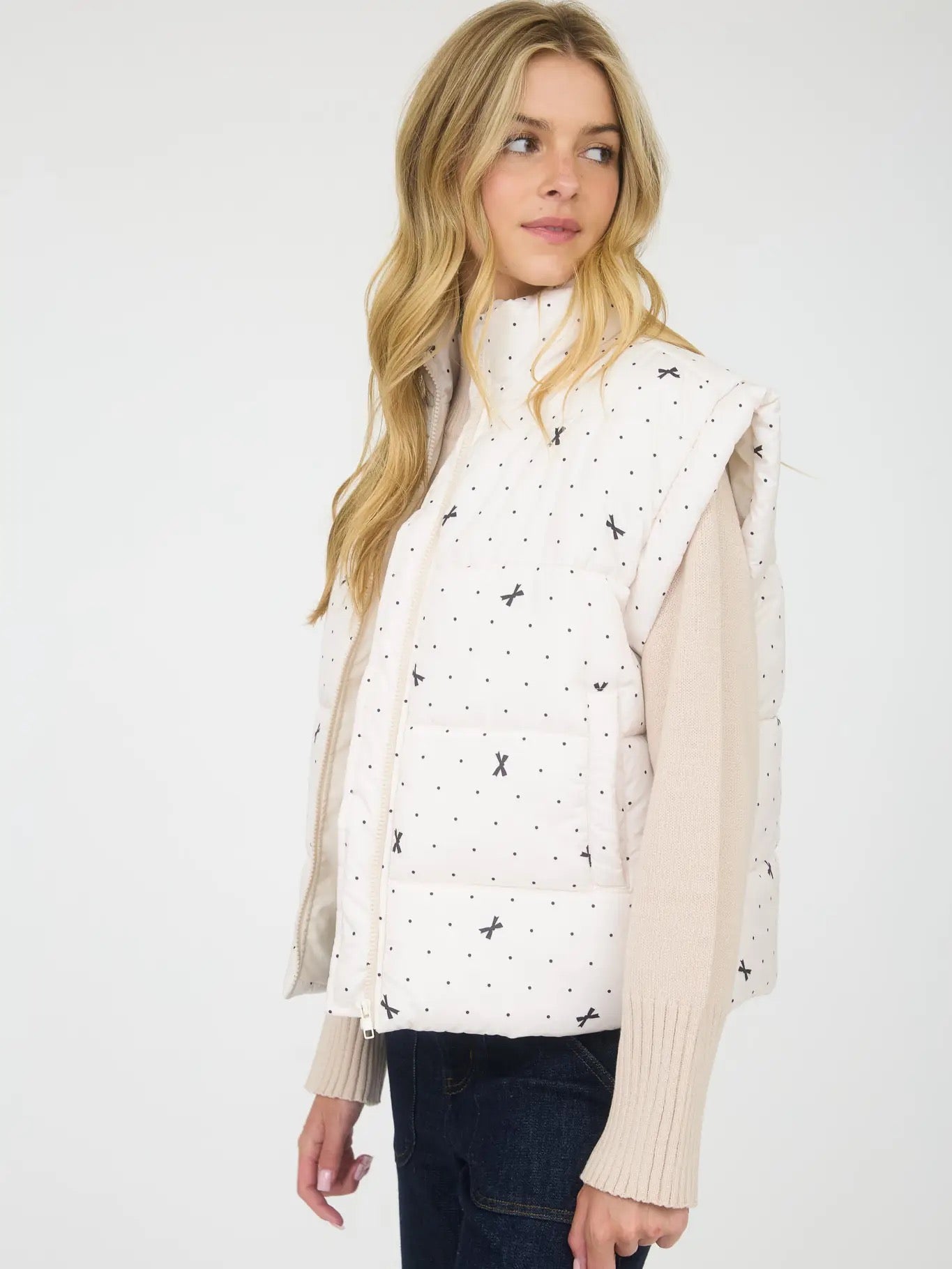 Polka Dot & Bow Puffer Vest