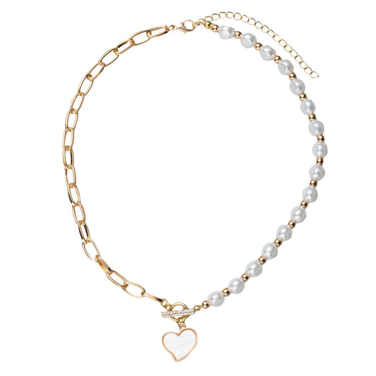 Pearl Necklace with Shell Heart
