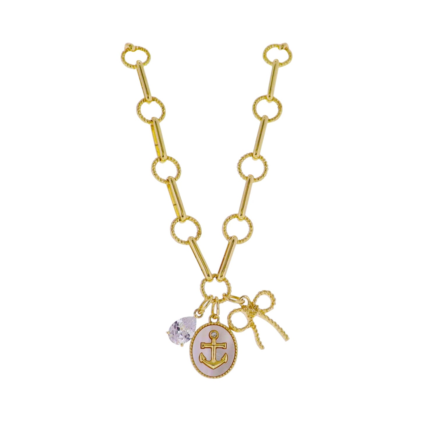 18K Bow/Anchor Charm Necklace