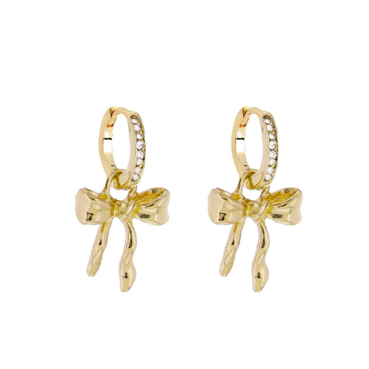 Gold Huggie Earring with Gold Bow