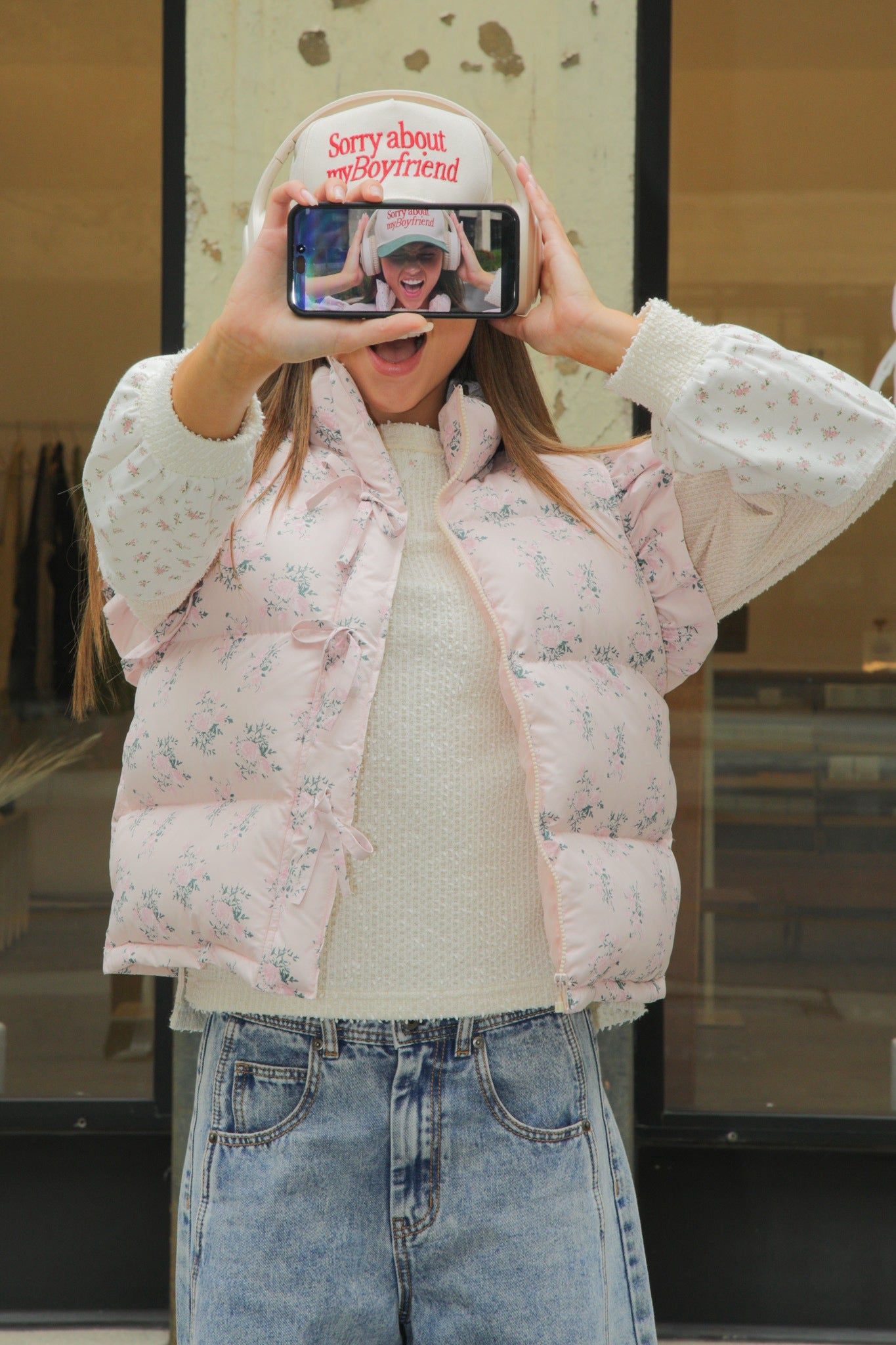 Hello Floral Puffer Vest