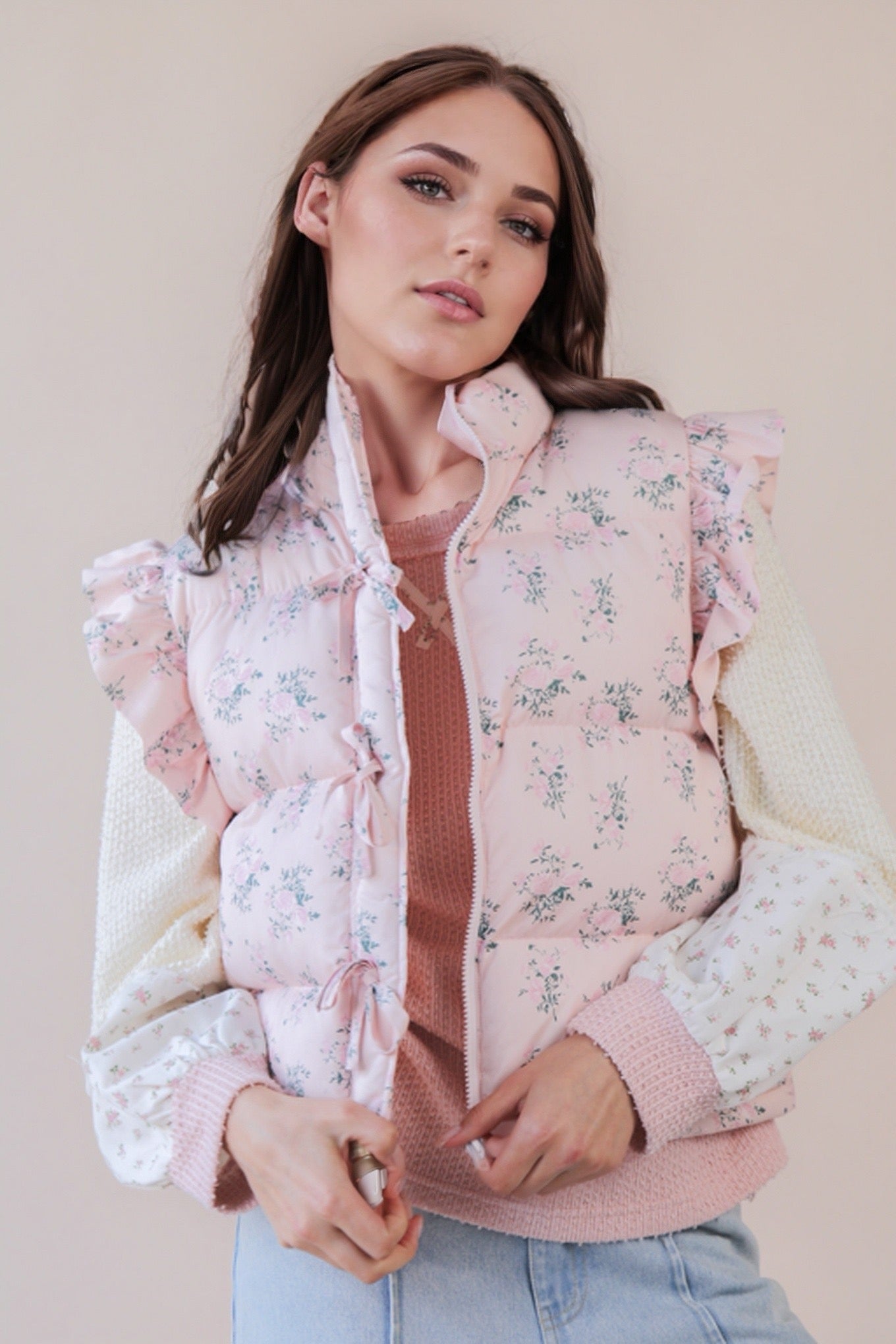 Hello Floral Puffer Vest