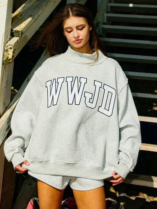 WWJD Embroidered Mock Neck