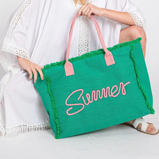 Summer Fringe Green Beach Tote