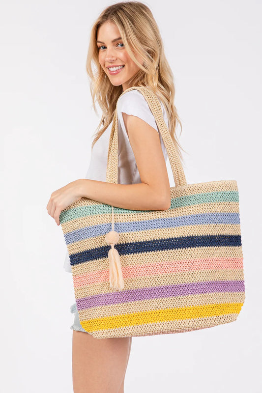 Summer Pastel Stripe Woven Tote