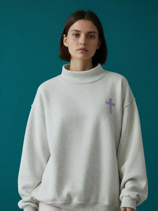 'CROSS & JESUS SAVES' Mock-neck Lavender