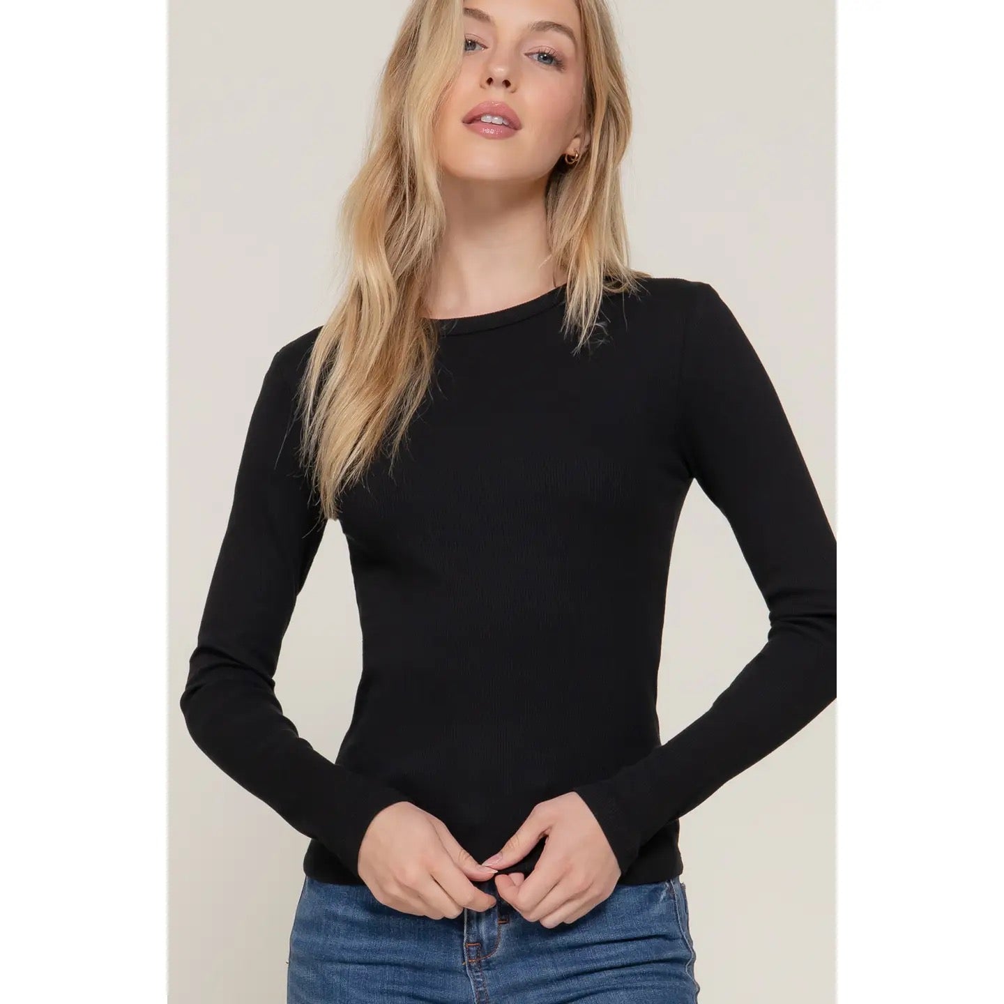 Long Sleeve Crew Neck Knit Rib Tee