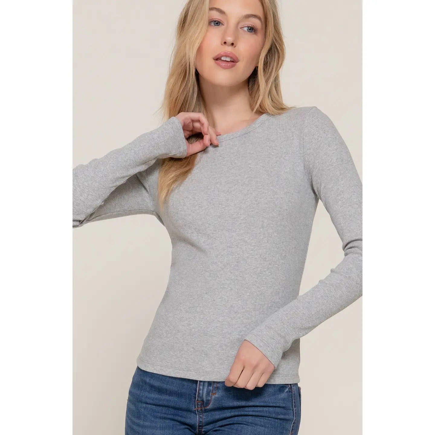 Long Sleeve Crew Neck Knit Rib Tee
