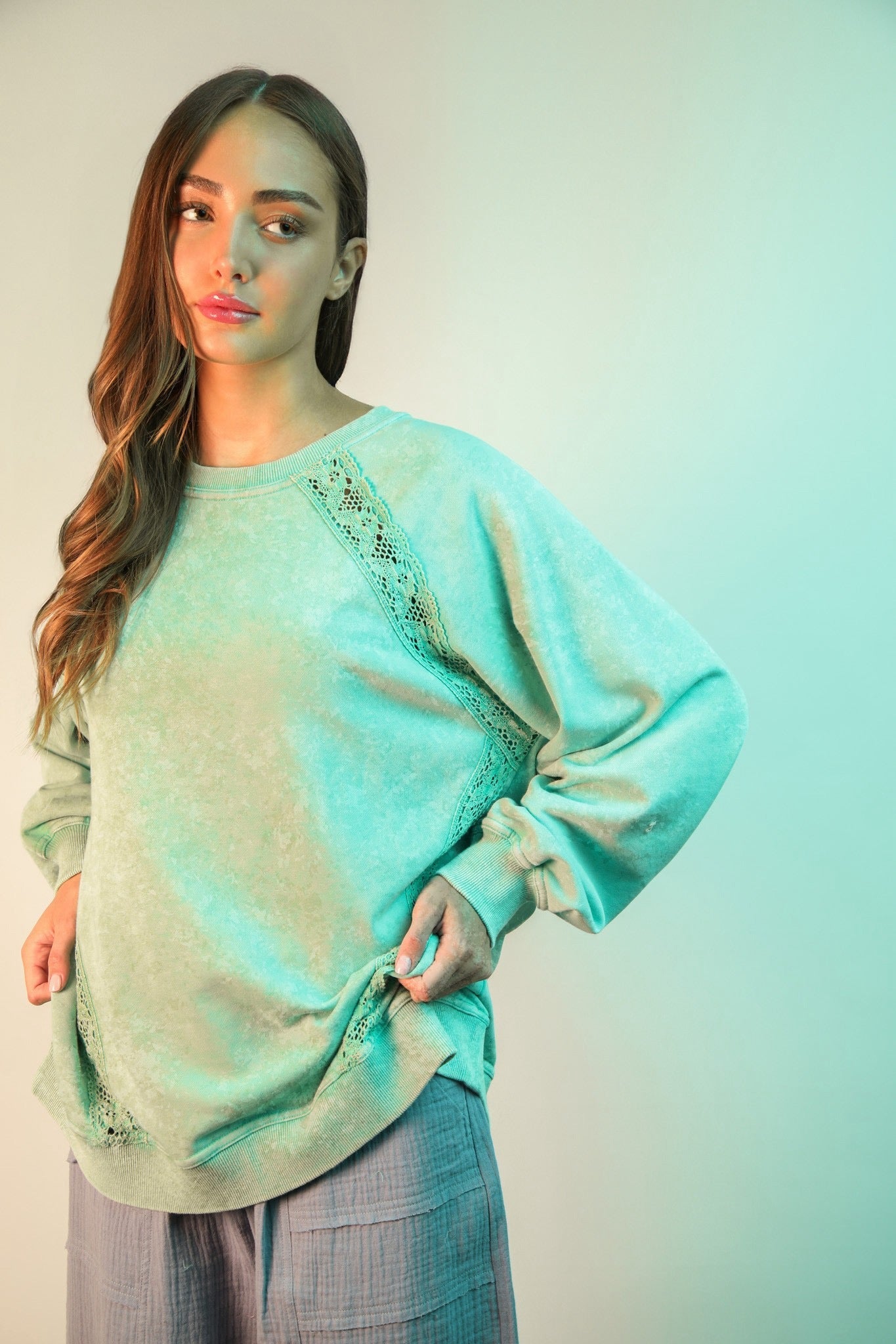Lace Trim Mineral Top