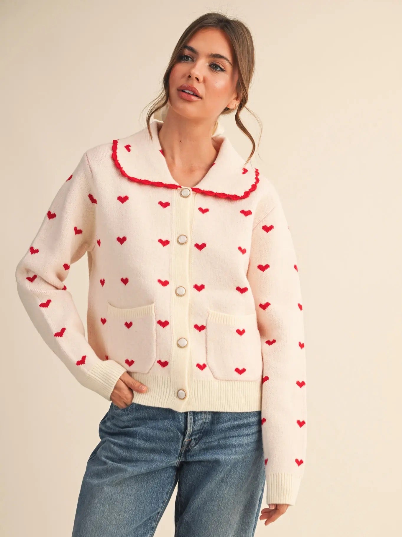 Doll Collar Heart Sweater