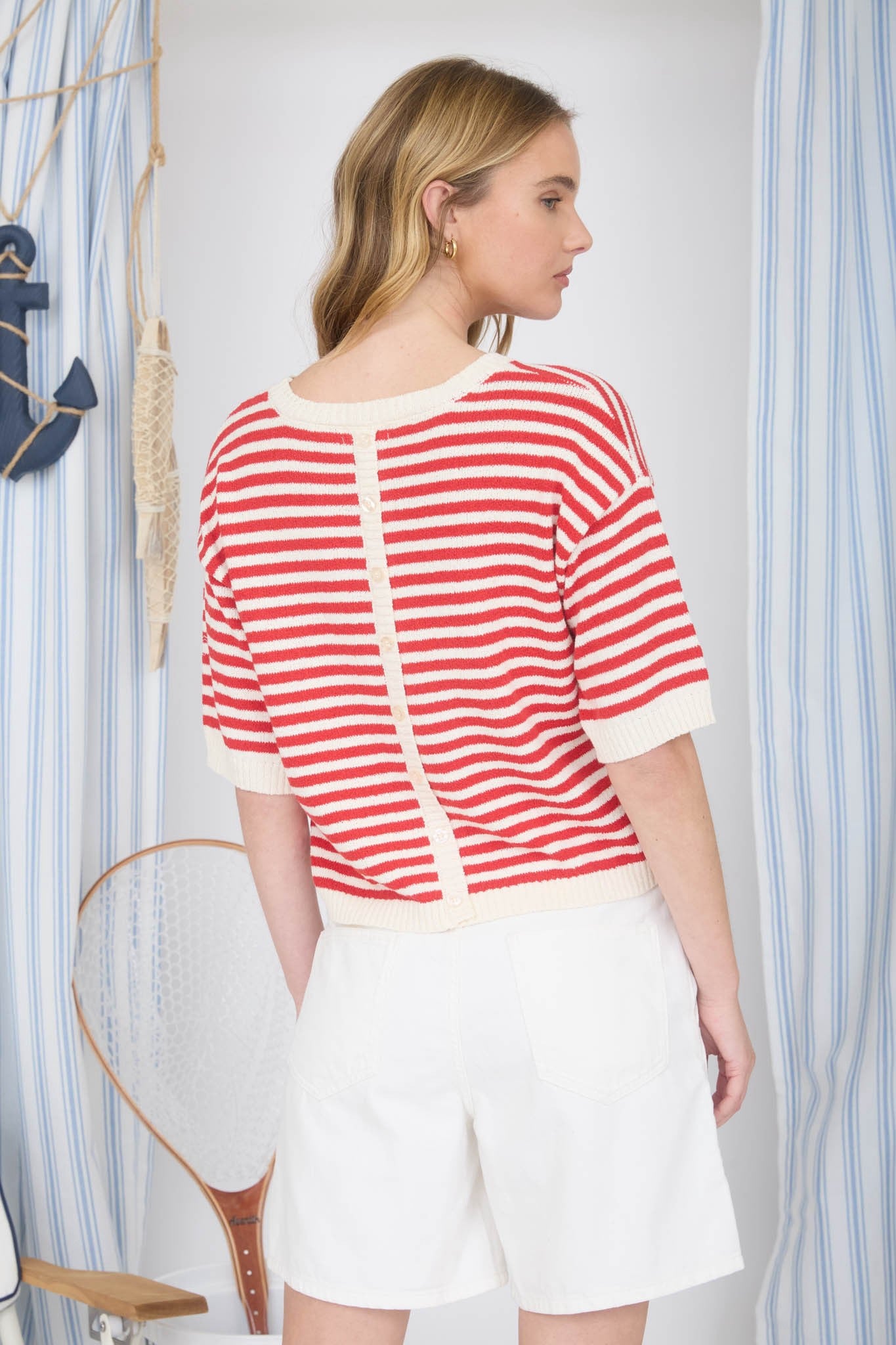 Stripe Contrast Short Sleeve Knit Sweater