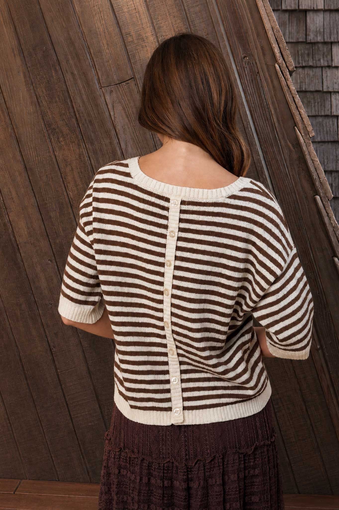Stripe Contrast Short Sleeve Knit Sweater