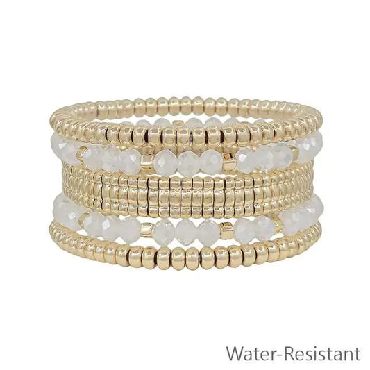 Set of 5 Gold & White Crystal Bracelet