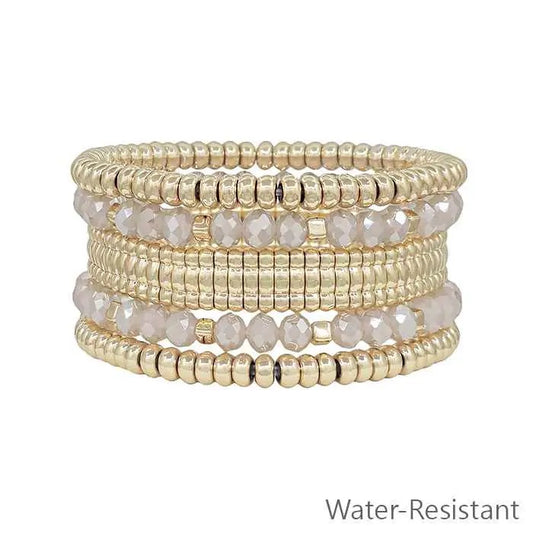Set of 5 Stretch Gold and Pink Crystal Bracelet