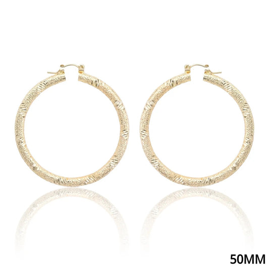 Gold Textured Hoops- Large