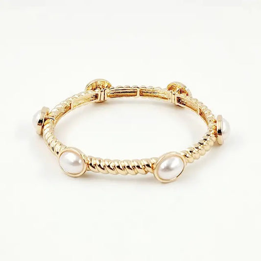 Gold Textured Pearl Stretch Bracelet