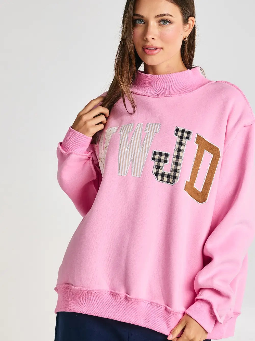 Pink WWJD Patchwork Mockneck