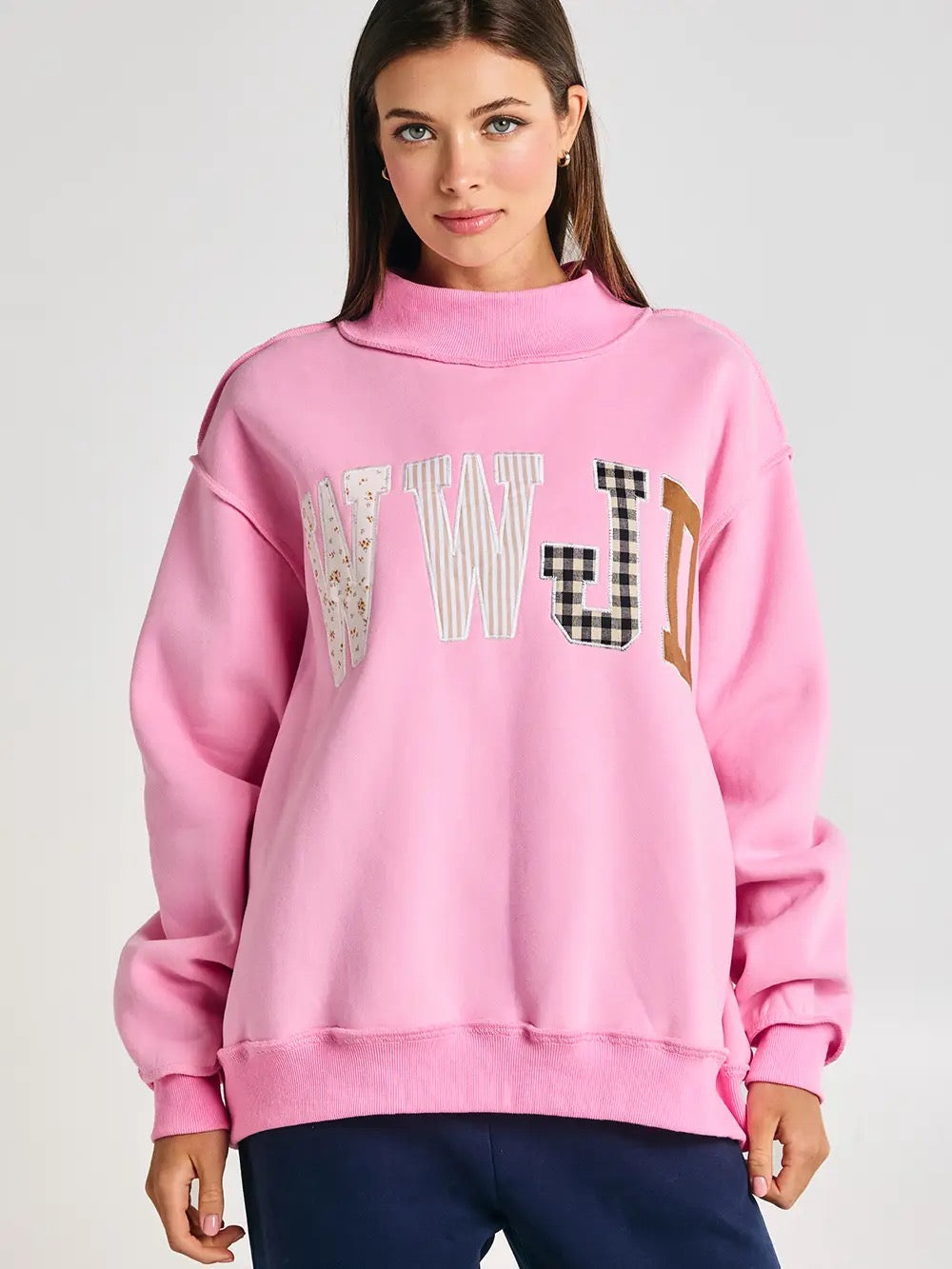 Pink WWJD Patchwork Mockneck