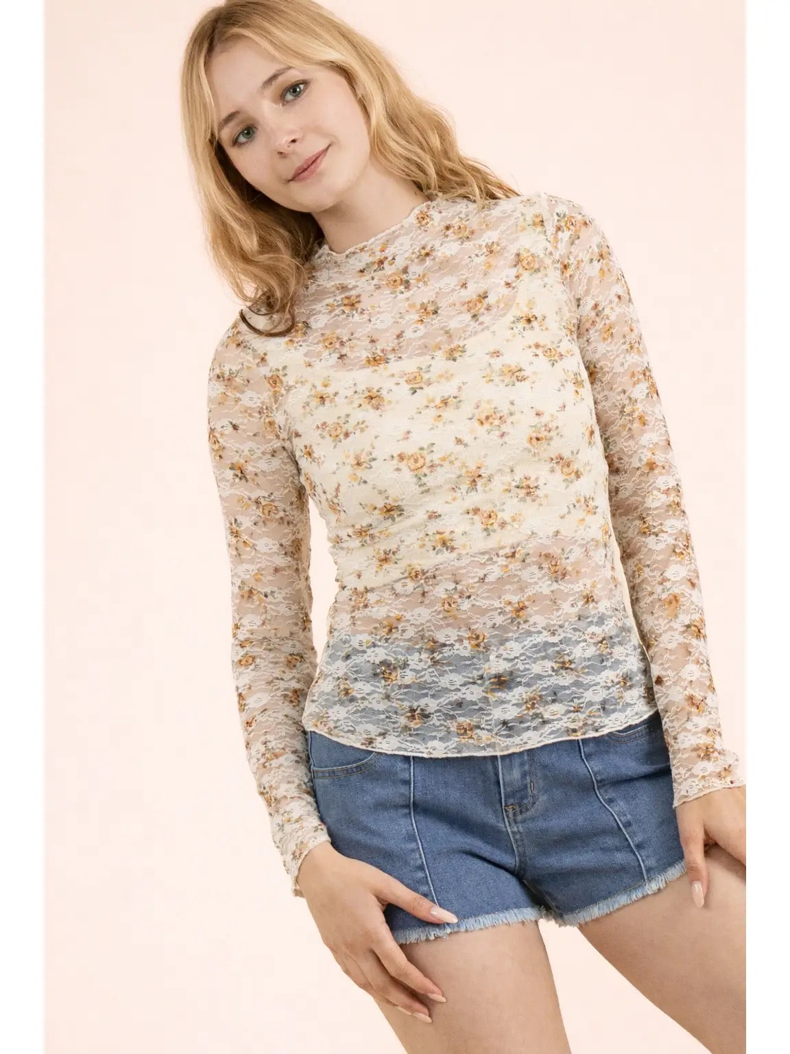 Lexi High Neck Mesh Lace Top