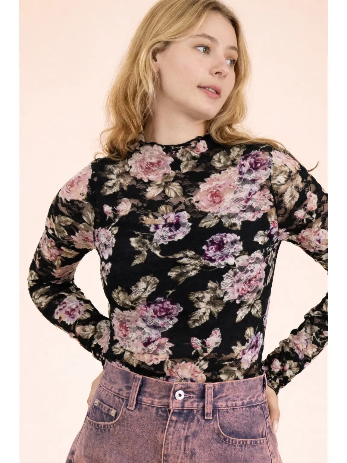 Lexi High Neck Mesh Lace Top