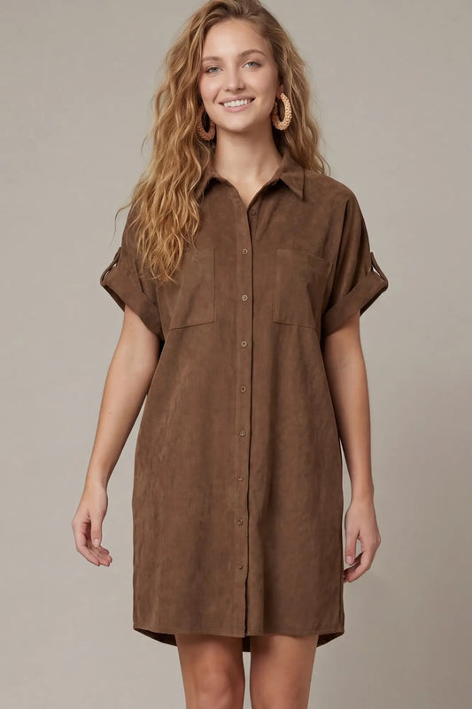 Lottie Suede Button Down Dress