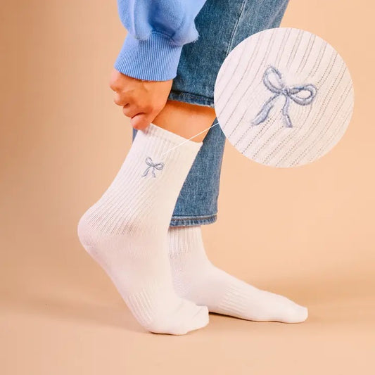 Blue Bow Crew Socks